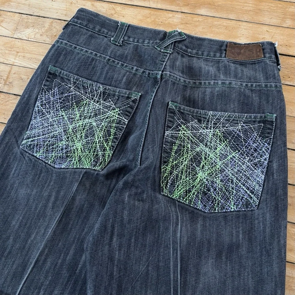 Y2K Risk Denim Baggy Skater Jeans Fits Mens 32x31 Black Faded Grunge Hip Hop